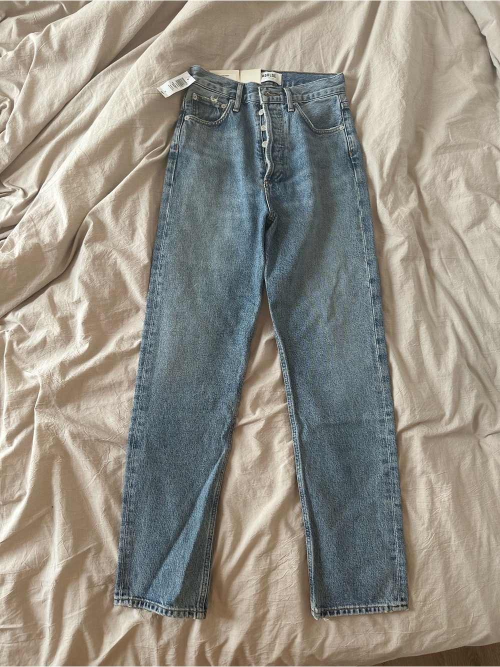 AGOLDE 90s Pinch Waist Jeans - High-Rise Straight Leg Womens Jeans - Light Blue